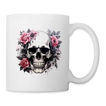 Crâne avec couronne de fleurs - Mug blanc - blanc - Droite