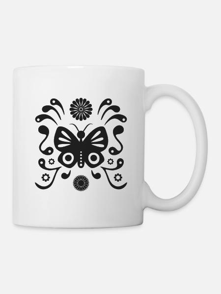 Boho-Schmetterling L matt schwarz - Tasse - Weiß