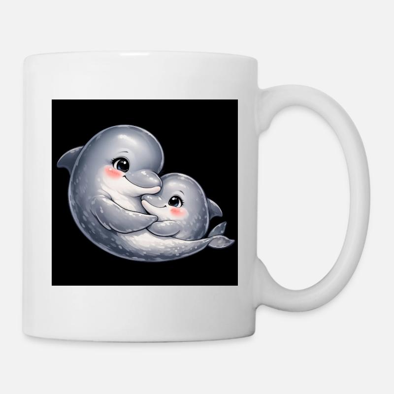 Maman dauphin et son bébé se câlinent ensemble - Mug blanc - blanc