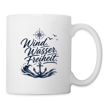 Wind. Wasser. Freiheit- Segelbekleidung Offshore - Tasse - Weiß - Rechts