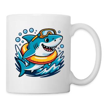 Lustiger Hai mit Schwimmring - Tasse - Weiß - Rechts