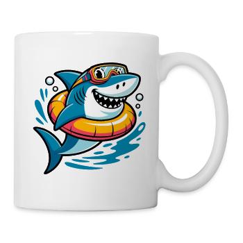 Lustiger Hai mit Schwimmring und Taucherbrille - Tasse - Weiß - Rechts