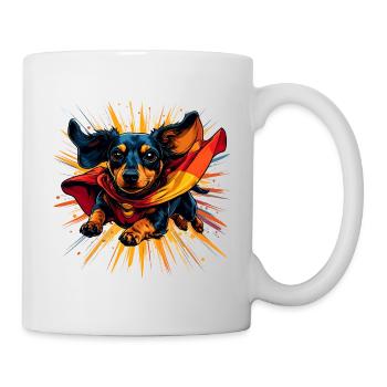 Superhelden-Dackel Cape - Tasse - Weiß - Rechts