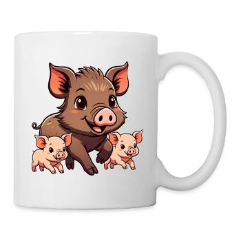 Wildschwein mit Ferkeln - Tasse - Weiß - Rechts