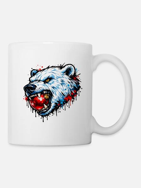 Eisbär, auf Weihnachtskugel kauend - Tasse - Weiß