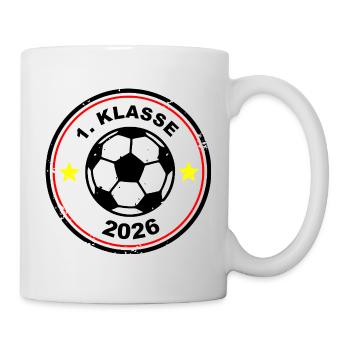 Fußball Emblem - Schulanfang - 1. Klasse 2026 - Tasse - Weiß - Rechts