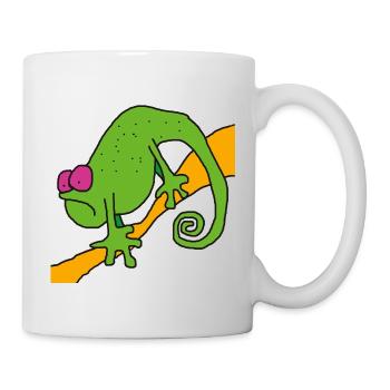 Chamaeleon on a branch – colorful pop illustration - Mug - white - Right