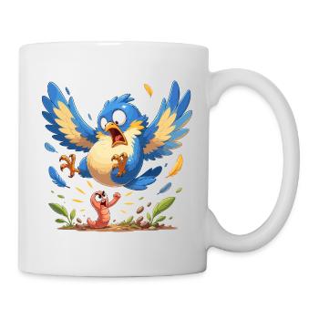 Colorful bird against worm - Mug - white - Right