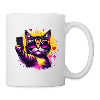 Lunettes de soleil néon selfie de chat - Mug blanc - blanc - Droite