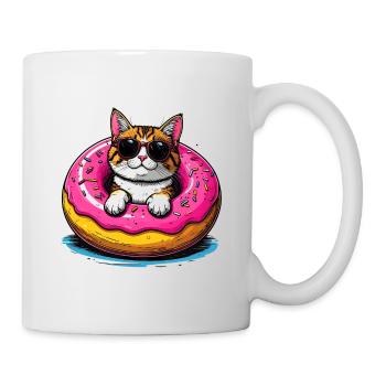 Katze im Donut mit Sonnenbrille - Tasse - Weiß - Rechts