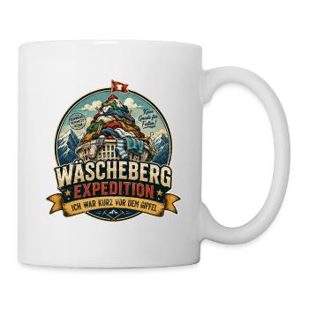 Wäscheberg Expedition – Lustiges Haushalts Motiv - Tasse - Weiß - Rechts