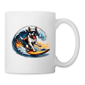 Hund als Wellenreiter auf einem Surfbrett - Tasse - Weiß - Rechts