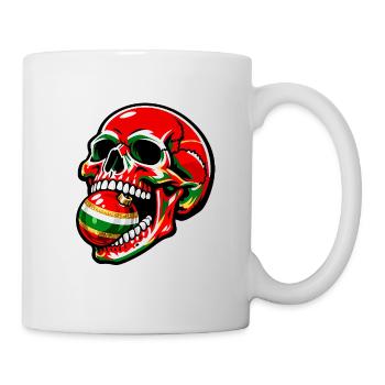 Schädel beißt in Weihnachtskugel - Tasse - Weiß - Rechts