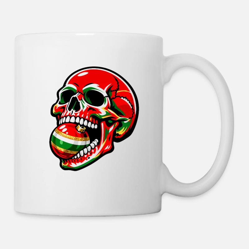 Schädel beißt in Weihnachtskugel . KI generiert - Tasse - Weiß
