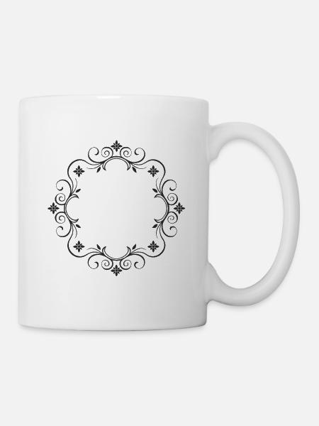 Romantischer Ornamentrahmen schwarz - Wunschtext - Tasse - Weiß
