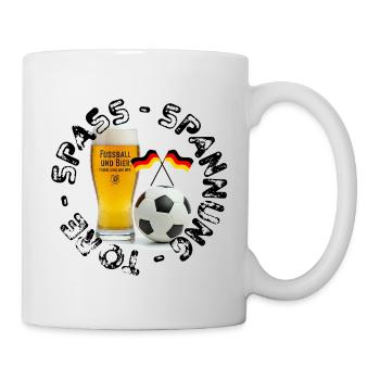 Fußball und Bier – Darum sind wir hier! Fan Shirt - Tasse - Weiß - Rechts