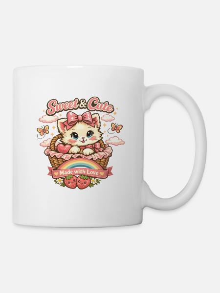 Süßes Kätzchen im Körbchen - Tasse - Weiß