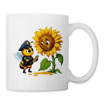 Police bee checks sunflower - Mug - white - Right