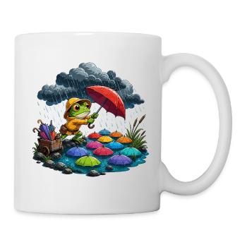 Frosch im Regen mit bunten Schirmen - Tasse - Weiß - Rechts