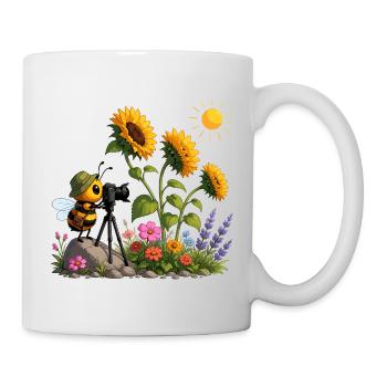 Biene filmt Sonnenblumen - Tasse - Weiß - Rechts