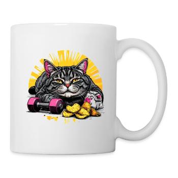 Chat paresseux avec des chips et des haltères - Mug blanc - blanc - Droite