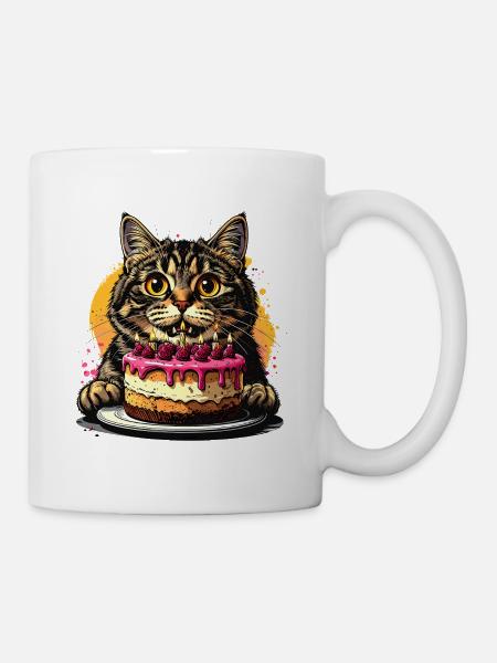Cat Birthday Cake Party - Mug - white