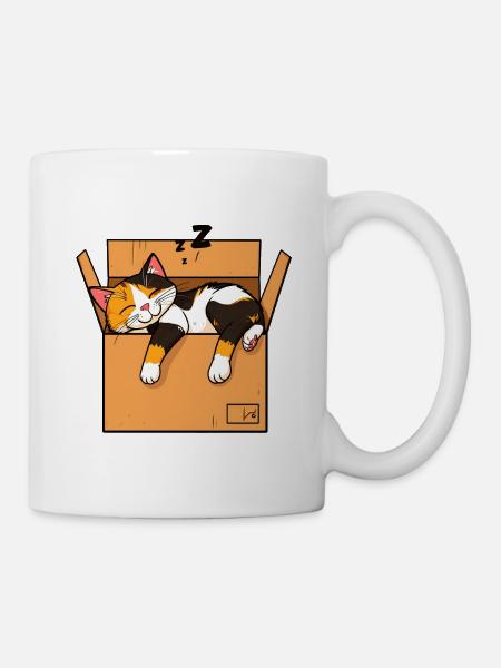 Katze schläft im Karton - Tasse - Weiß
