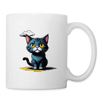Katze unter einer Regenwolke - Tasse - Weiß - Rechts