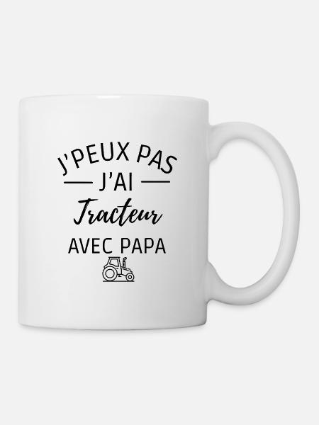 je peux pas j'ai tracteur avec papa - Mug blanc - blanc