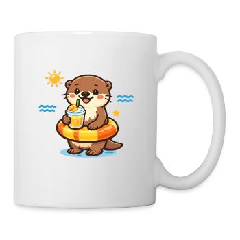Otter mit Getränk am Strand - Tasse - Weiß - Rechts