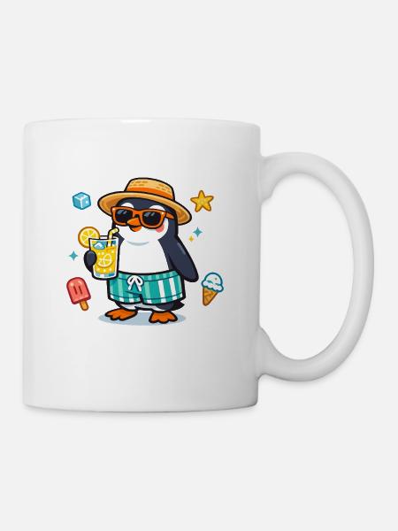 Sommer pinguin mit Drink - Tasse - Weiß