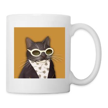 Katze in Lederjacke und Sonnenbrille - Tasse - Weiß - Rechts