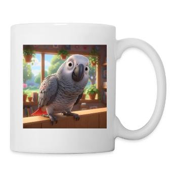 Animierter Grau Papagei Zuhause - Tasse - Weiß - Rechts
