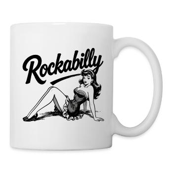 Rockabilly Frau Pin Up Schwarz-Weiß Design - Tasse - Weiß - Rechts