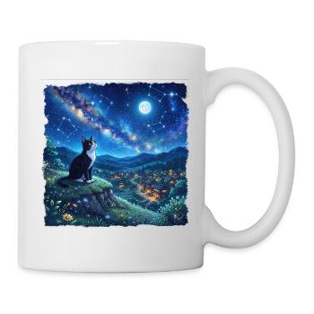 Mondbeschienener Katzen-Smoking und Sternennacht - Tasse - Weiß - Rechts