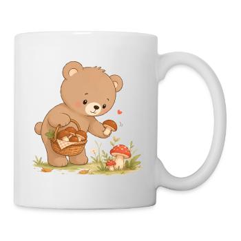 Niedlicher Bär beim Pilzesammeln im Wald - Tasse - Weiß - Rechts