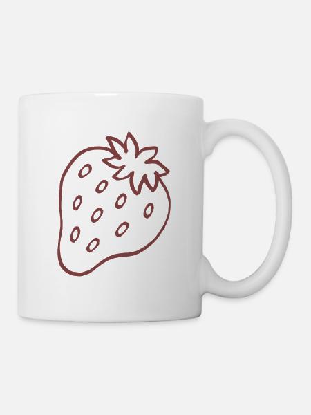 Strawberry Minimal Line Art - Tasse - Weiß