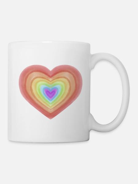 Regenbogen-Aquarellherz - Tasse - Weiß