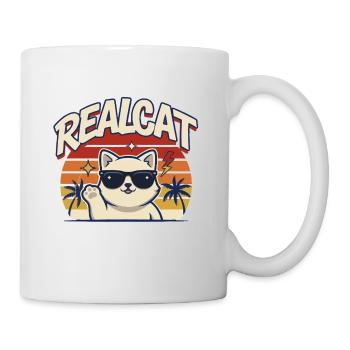 Katze Sonnenbrille Sonnenuntergang Realcat  - Tasse - Weiß - Rechts