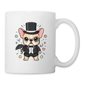 Carlin, haut-de-forme, monocle, gentleman, ami, à quatre pattes - Mug blanc - blanc - Droite