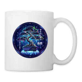 Cyber Zen Glitch Bonsai Futuristic Japan Aesthetic - Mug - white - Right