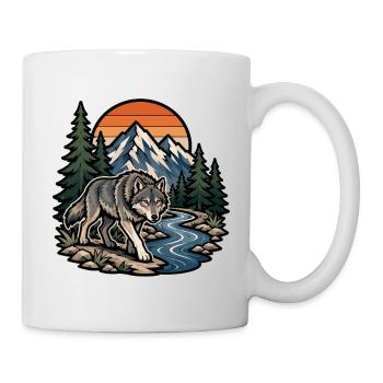 Wolf und Berge bei Sonnenuntergang - Tasse - Weiß - Rechts