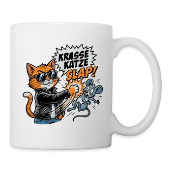 Krasse Katze Cat Slap Katzenohrfeige Maus Comic - Tasse - Weiß - Rechts