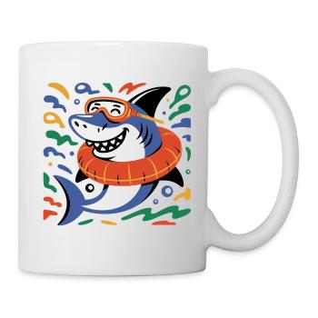 Lustiger Hai mit Schwimmring und Taucherbrille - Tasse - Weiß - Rechts