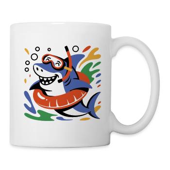 Lustiger Hai mit Schwimmring und Taucherbrille - Tasse - Weiß - Rechts
