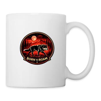 Born To Roam Wolf Wilderness Adventure Emblem - Tasse - Weiß - Rechts