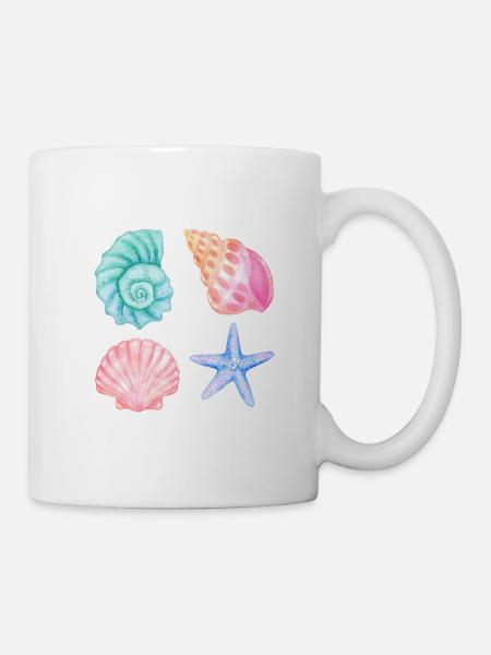 Wasserfarben Muscheln Strandmotiv - Tasse - Weiß