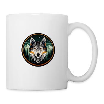 Geometrisches Wolf Mountain Forest Abzeichen-Design - Tasse - Weiß - Rechts