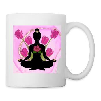 Meditative Silhouette rosa Hibiskus - Tasse - Weiß - Rechts
