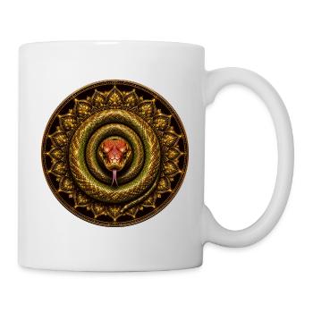 Goldene Schlange Mandala - Tasse - Weiß - Rechts